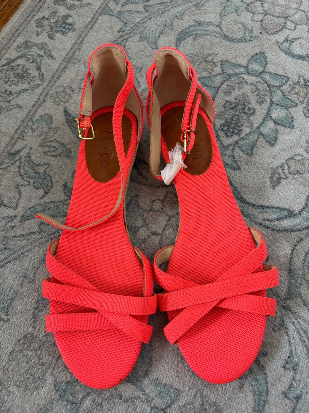 J. Crew Orange Fabric Open Toe Ankle Wrap Sandals SZ 7.5